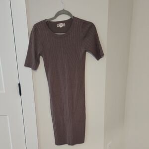 Pink Rose Ribbed Knit Mini Dress - Brown